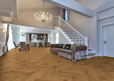 Foyer mit 90 Grad Fischgrät-Parkett aus Natureichenholz